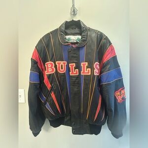 Vintage Chicago Bulls Men's Medium Leather Jacket 90's Jeff Hamilton 3-Peat